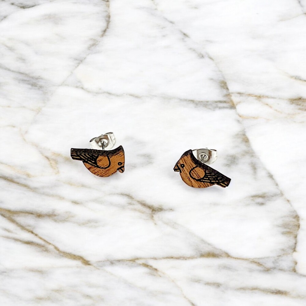 Kolczyki drewniane Ptaszek