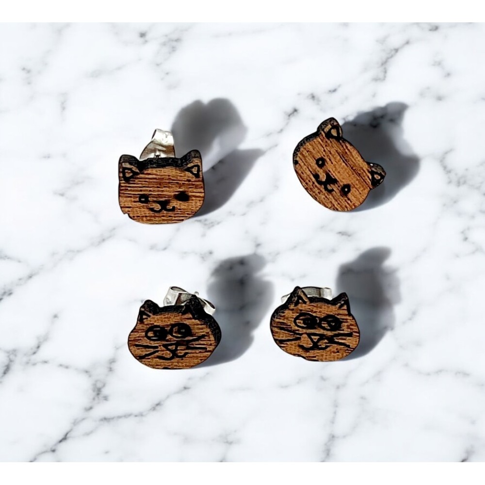 Kolczyki drewniane Kot Kotek
