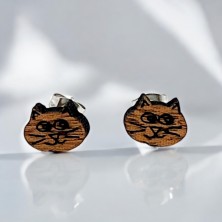 Kolczyki drewniane Kot Kotek