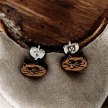 Kolczyki drewniane Kot Kotek