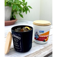 Świeca personalizowana w szkle z bambusową pokrywką 270ml