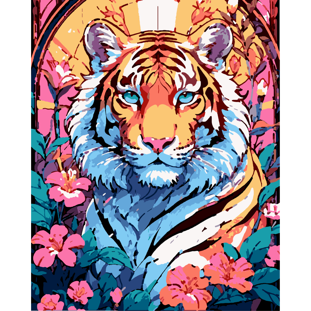 Malowanie po numerach Tygrys w kwiatach