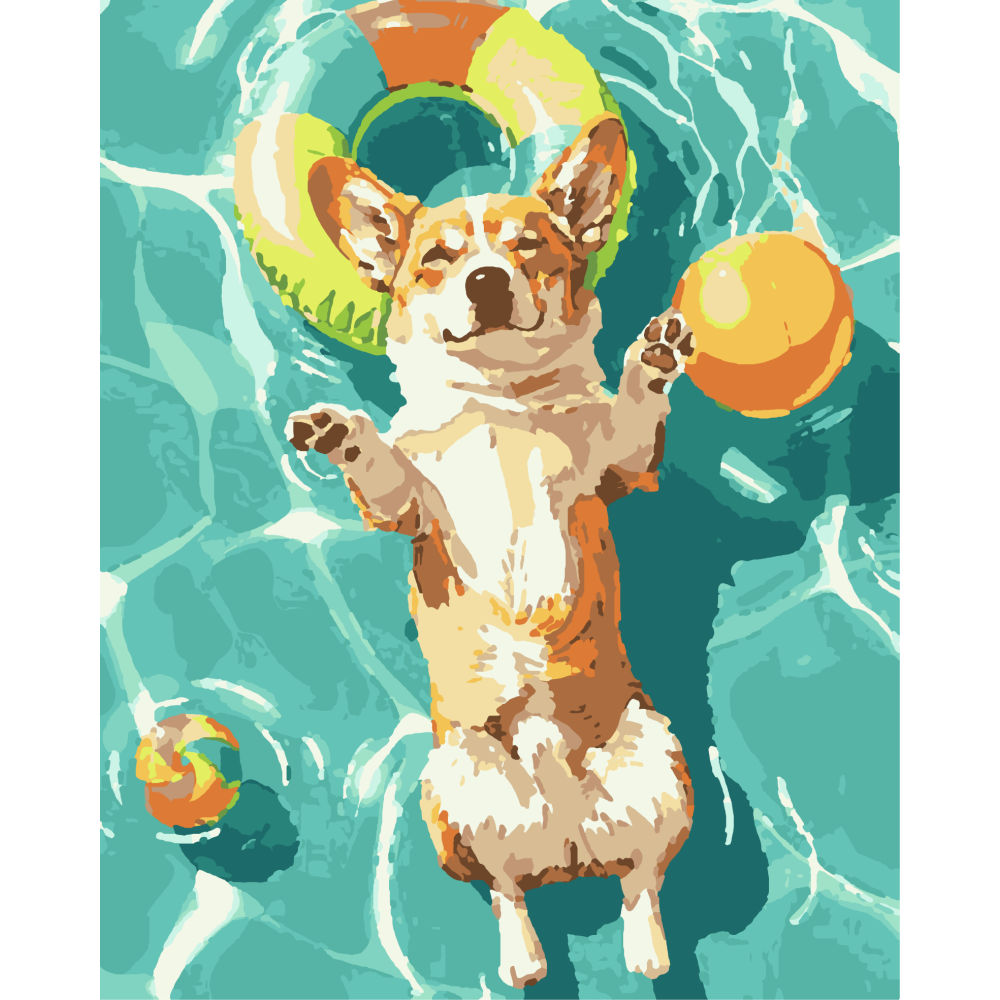 Malowanie po numerach - Corgi w basenie