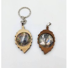 Naszyjnik liść jesień 25mm Twoje zdjęcie drewno